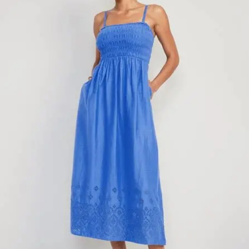 Old Navy Fit & Flare Eyelet-Embroidered Smocked Maxi Cami Dress